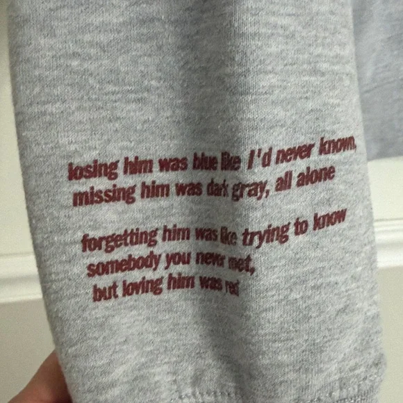 Taylor Swift Gray Hoodie with Maroon Text - Picture 3 of 6